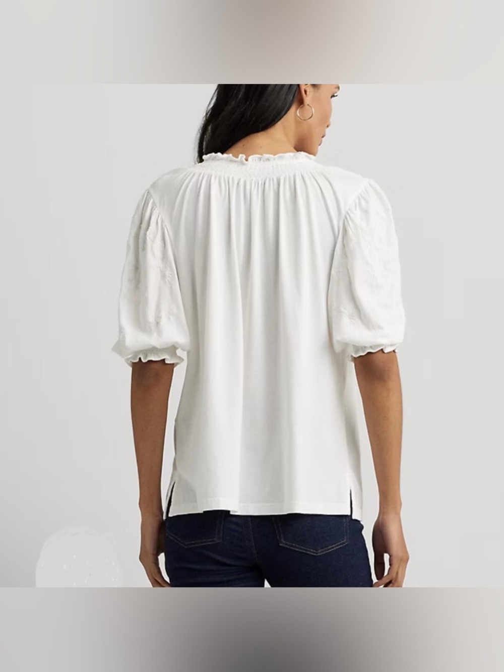 Lauren Ralph Lauren Embroidered Jersey Puff-Sleeve Top/ Blouse Women’s Size 2X - Picture 2 of 16